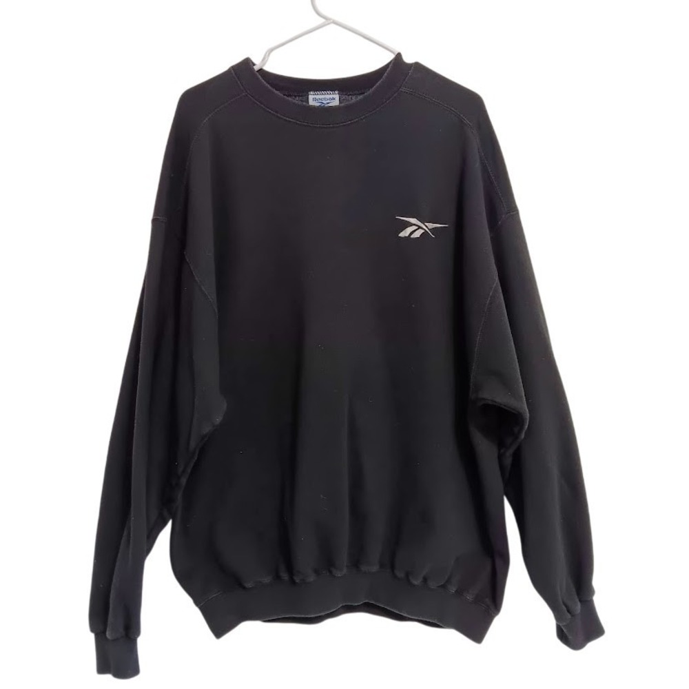 Reebok Bird Logo Sweatshirt Mens Large Black Pullover Fleece Ribbed Cuffs Casual